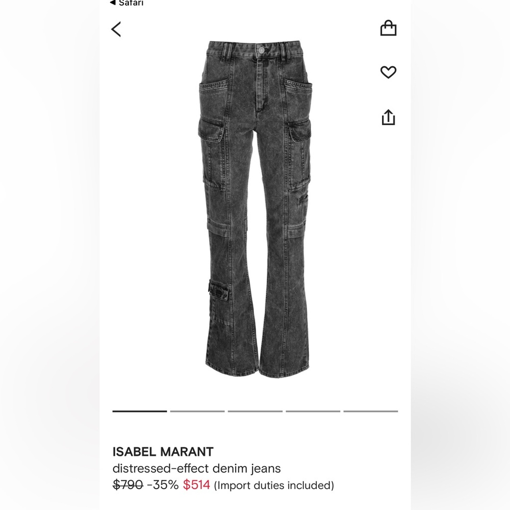 Isabel Marant Vokayo cargo straight leg Jeans size 36